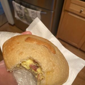 Sourdough roll bacon egg and cheese